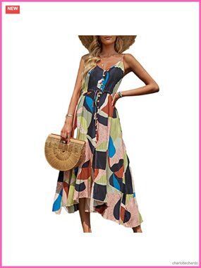 Boho Sundress Spaghetti Strap V-Neck Midi Rayon Dress Summer